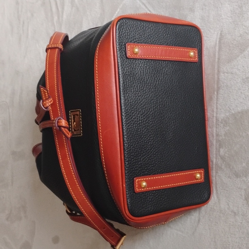 Dooney&burke Black and Brown Leather Bucket Drawstring Bag - Picture 4 of 6